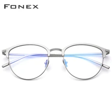 FONEX Pure B титановая оправа для очков мужские круглые очки по рецепту при близорукости оптические очки с керамической накладкой для носа