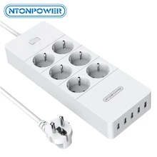 NTONPOWER – bloc d'alimentation intelligent 1700J, 6 Ports ca + 5 Ports usb, filtre réseau, avec rallonge de 1.5M, pour le bureau et la maison