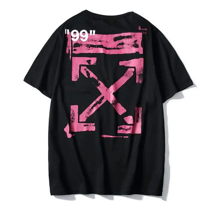 19ss Off-White OW розовая стрела для мужчин/женщин унисекс пара влюбленных моделей хлопок Мода Круглый вырез короткий рукав Футболка - Цвет: Black