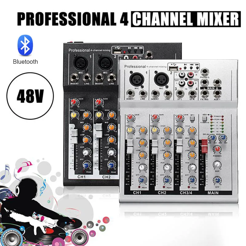 LEORY profesional 4 canales mezclador de Audio DJ en vivo bluetooth consola de mezcla de sonido con