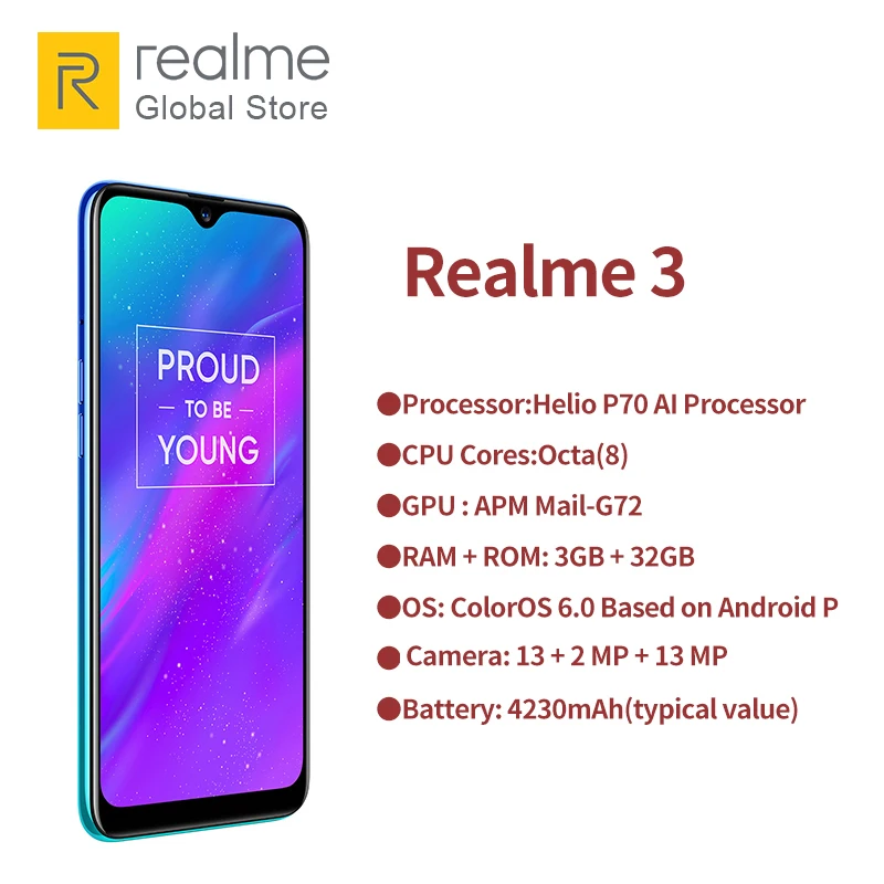 Глобальная версия realme 3 Гб оперативной памяти Оперативная память 32GB Встроенная 6 2