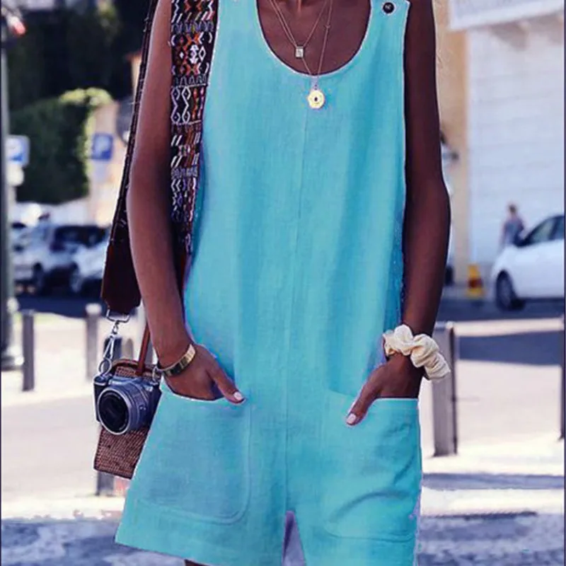 Women Overall Jumpsuit Homewear 2020 Summer Loose Casual Playsuit Female Solid Sleeveless Rompers Fashion Ladies Streetwear