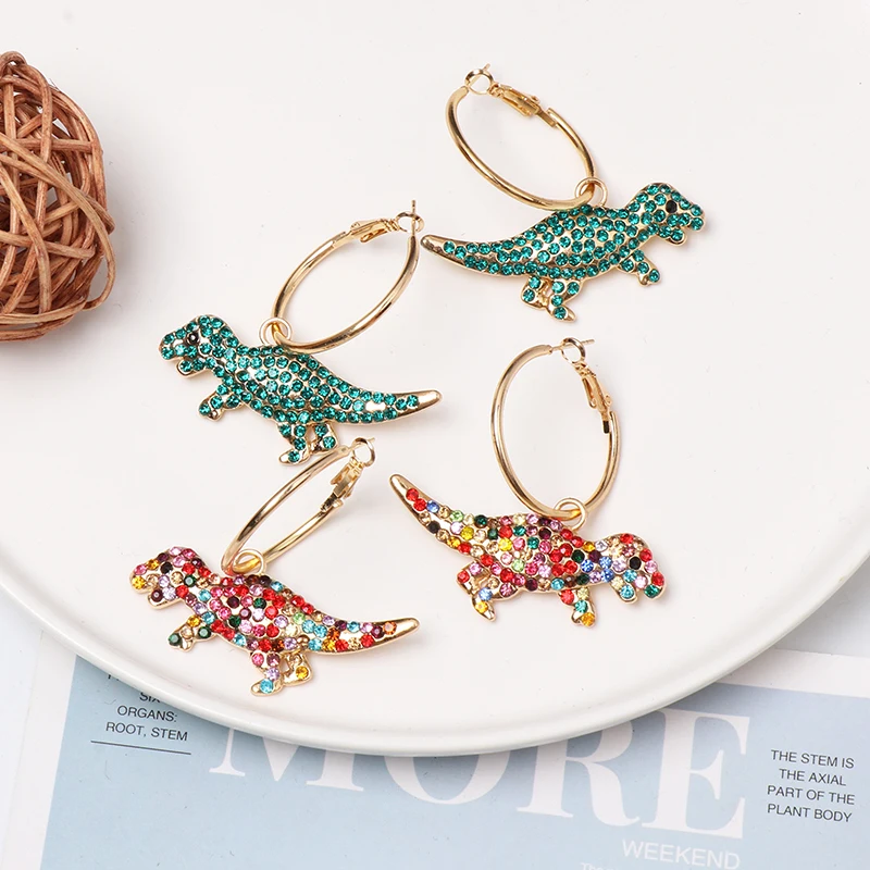 JUJIA с украшением в виде кристаллов принтом динозавра свисающие серьги для женщин