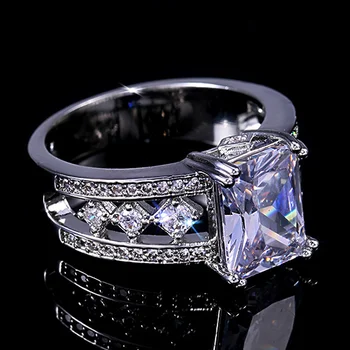 

Huitan Luxury Trendy Wedding Bands Wholesale Cool Women New Gothic Solitaire Square AAA Dazzling Cubic Zircon Stone Bridal Ring