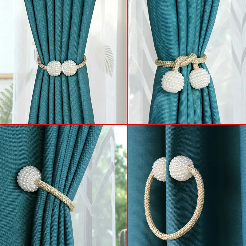 

2Pc Pearl Magnetic Curtain Clip Tieback Home Decor Buckle Curtain Holder Hanging Ball Rope Straps Holdbacks Room Accessories