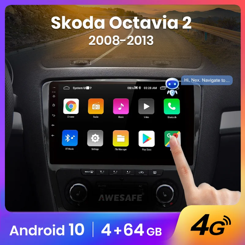Автомагнитола AWESAFE PX9 для SKODA Octavia 2 2008- 2010 2011 2012 2013 A5 мультимедийный плеер с GPS din Android