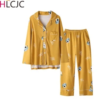 

Cotton Women's Pajamas Set Lovers Turn Down Collar Button Long Sleeve Autumn Winter Men Women Pajama Sets Couple Home Clothes