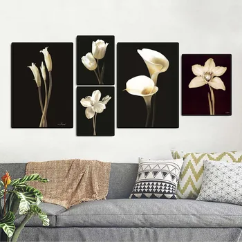 

Home Decoration Wall Art Poster Nordic Print Canvas Paintings Picture Oil Unframed Drawings White lilies with black background
