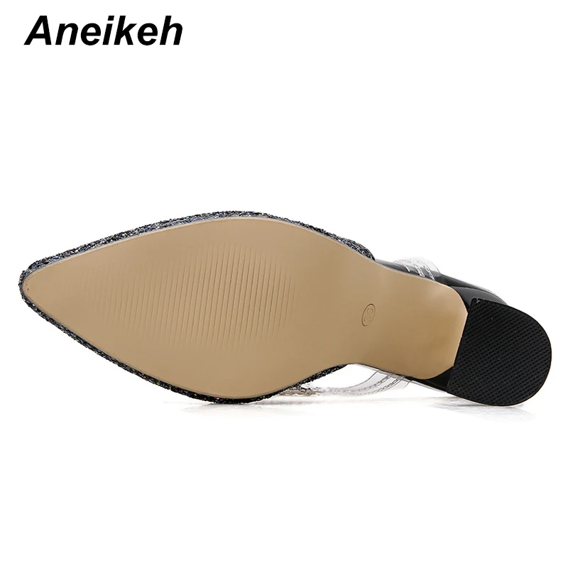 Aneikeh; модные женские туфли-лодочки с блестками; элегантные туфли на высоких каблуках со стразами и острым носком; свадебные туфли; туфли-лодочки на шпильках с ремешком на пятке; размер 42