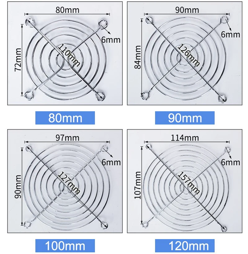 1PC Silbrig Metall Draht Finger Schutz Für CPU Fan DC Fan Grill Schutz Protector Nickel Überzogene 40/60/80/90/120mm