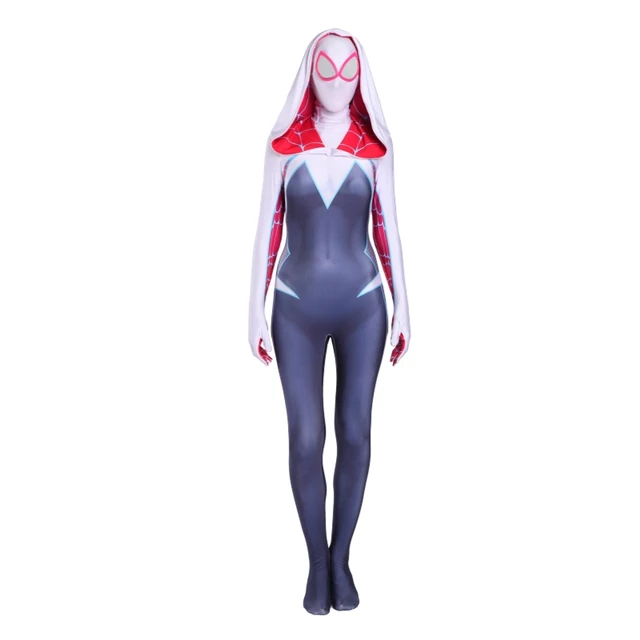 2020 The Amazing Spider Hero Cosplay Gwen Stacy Costume Spandex Zentai Mask Hoodie Spider Zentai Suit Anti-Gwenom for Women Girl Gold