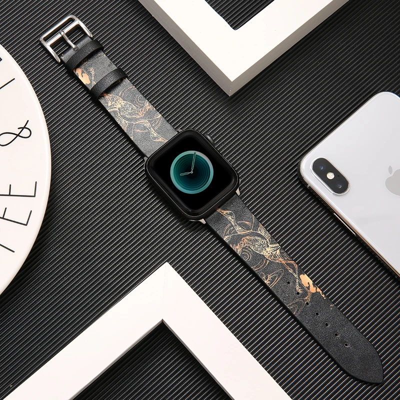 Японский Ukiyo e стиль кожаный ремешок для часов + чехол apple Watch iwatch 1/2/3/4/5|Ремешки