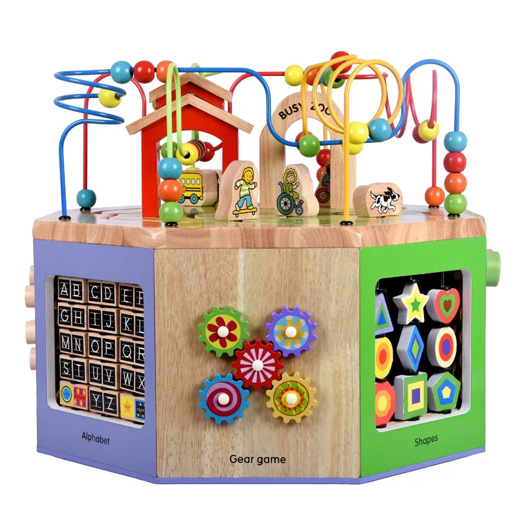 

Children Wooden Extra Large Multi-functional Large Bead-stringing Toy Wood Treasure Chest Beaded Bracelet Eight Educational Toy