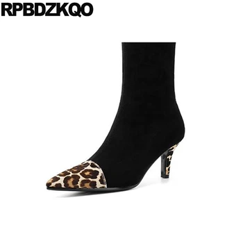 

pointy designer shoes women luxury 2019 leopard print suede fall pointed toe autumn chunky ankle block fashion boots high heel