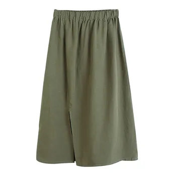 

[EWQ] New Spring Autumn 2020 High Elastic Waist Army Green Linen Temperament Vent Half-body Skirt Women Fashion Tide 1T517
