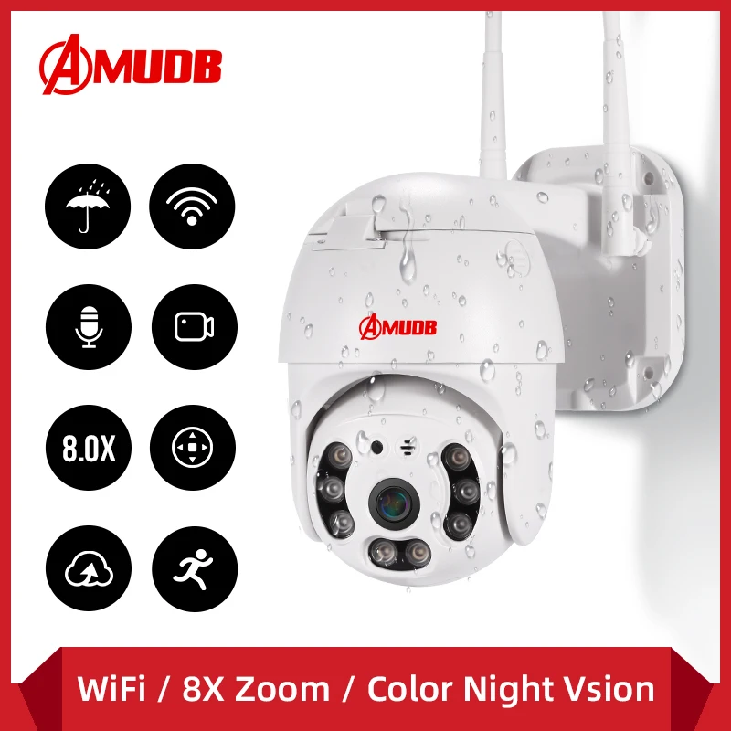 

AMUDB 1080P PTZ IP Camera Outdoor Speed Dome Wireless Wifi Security Pan Tilt 8X Digital Zoom Network CCTV Surveillance