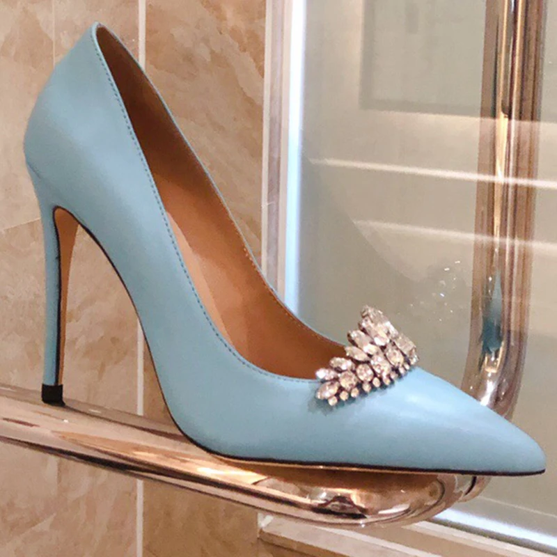 Светильник на высоком каблуке; цвет синий; Женская Роскошная обувь; коллекция года; черные туфли-лодочки со стразами
