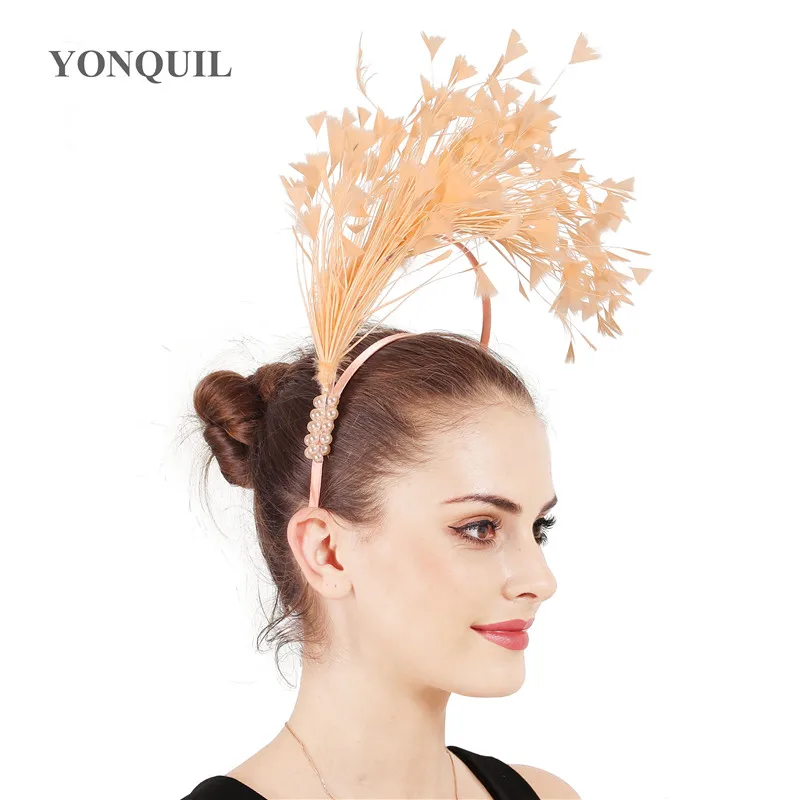 Шампанское повязка на голову коктейльное Дерби перо millinery вечерние головные уборы повязки для волос корейский стиль аксессуары на голову Высокое качество
