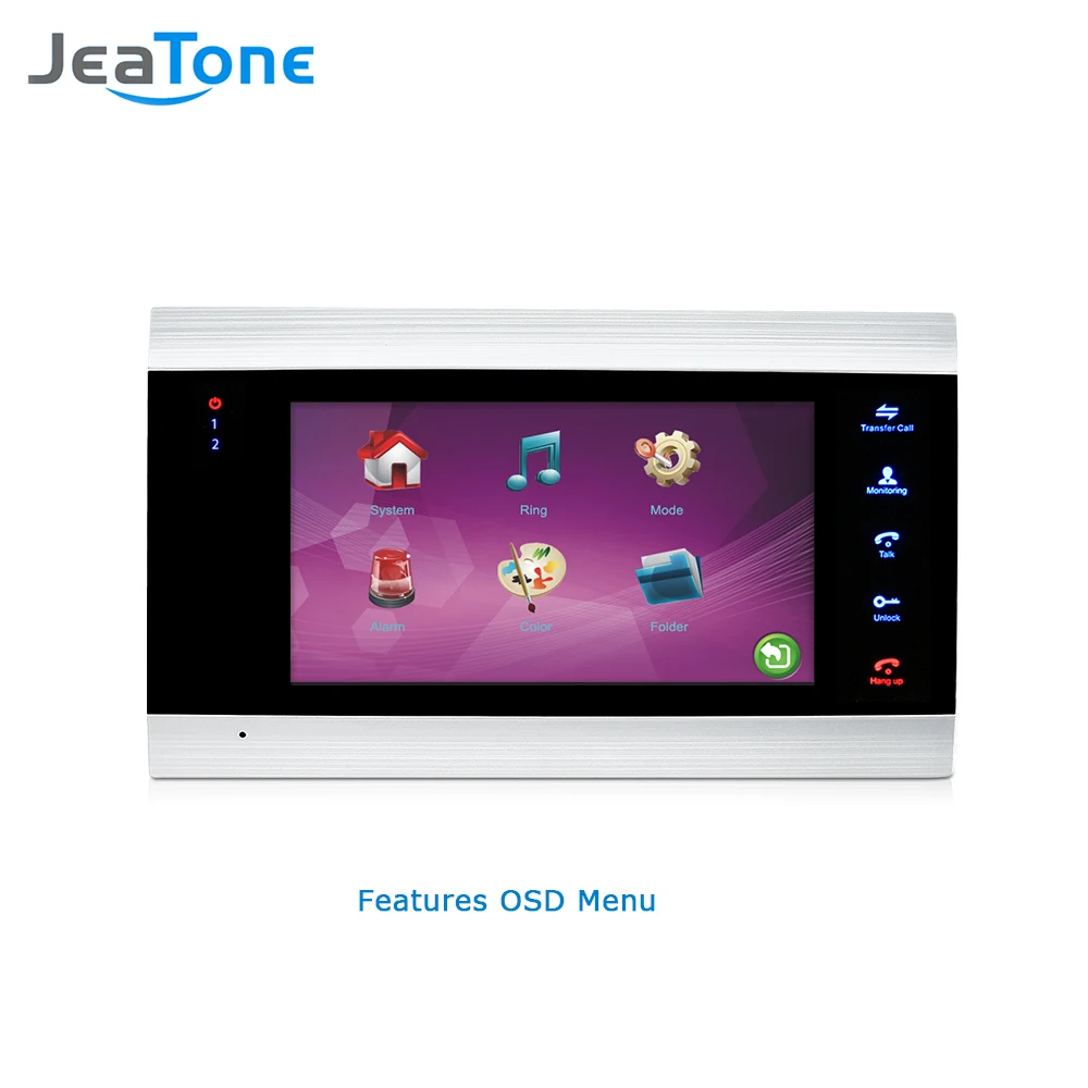 2 wire 7 inch Monitor Video Intercom Security System Touch Button Waterproof Camera Doorbell Multi-language menu Built-in Memory