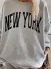 NEW YORK lettre imprimer gris pulls surdimensionné Vintage sweat femmes adolescents 2022 automne nouvelle baisse épaule mode USA Style BF ► Photo 3/6