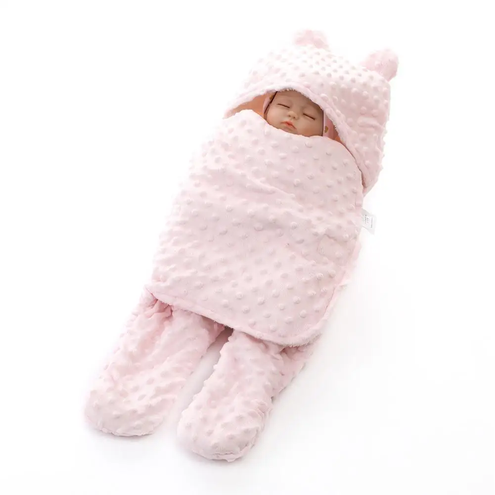 Kuulee Swaddle Wrap plush Kids Baby Winter Solid Color Knitting Swaddle Wrap Bedding Receiving Blanket Sleeping Bag