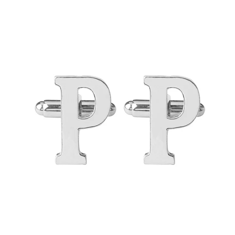 Покрытый голубым цинком Cufflink Business Mens Initial Silver Cuff Link Alphabet Letter Wedding Formal - Окраска металла: Покрытый голубым цинком