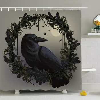 

Shower Curtain Set with Hooks 66x72 Bird Hand Crow Patterned Frame Isolated Graphic Feathers Blackbird Animals Raven Wildlife