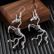 Mode-sieraden Party Punk Eenhoorn Oorbellen Eenhoorn Paard Hanger Skelet Drop Dangle Oorbel Groothandel Leuk Cadeau Voor Vrouwen(China)