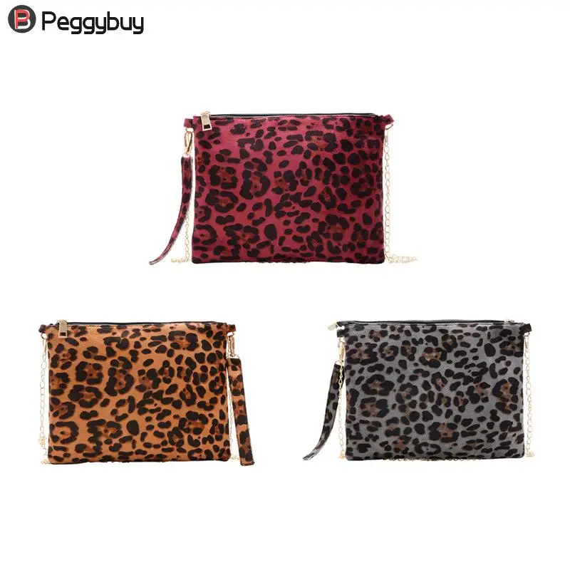 

Fashion Leopard Crossbody Bags for Women Retro Chain Suede Shoulder Messenger Bag Ladies Clutch Handbag