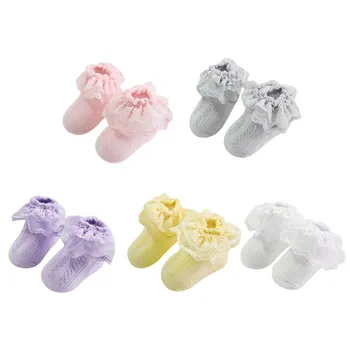 

Baby Girls Infant Spring Cotton Solid Pattern Socks With Lace Design Warm Anti Slip Floor Socks Leg Warmer Hot