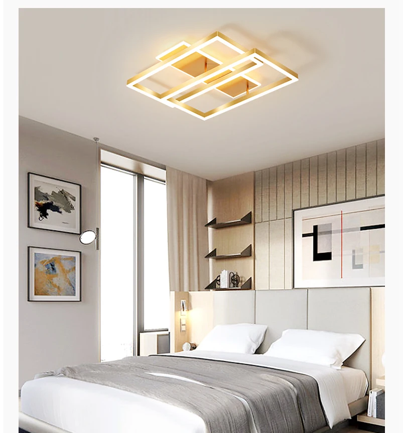 Потолочная люстра, освещение для гостиной, спальни, алюминиевая люстра, светодиодный, золотой, квадратный, современные люстры для дома