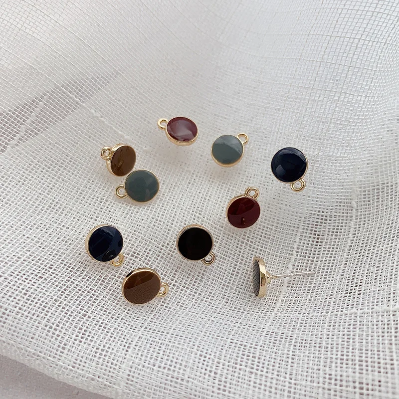 

10pcs Alloy round drop oil stud earrings diy handmade earrings backs hooks diy making material accessories butterfly earrings