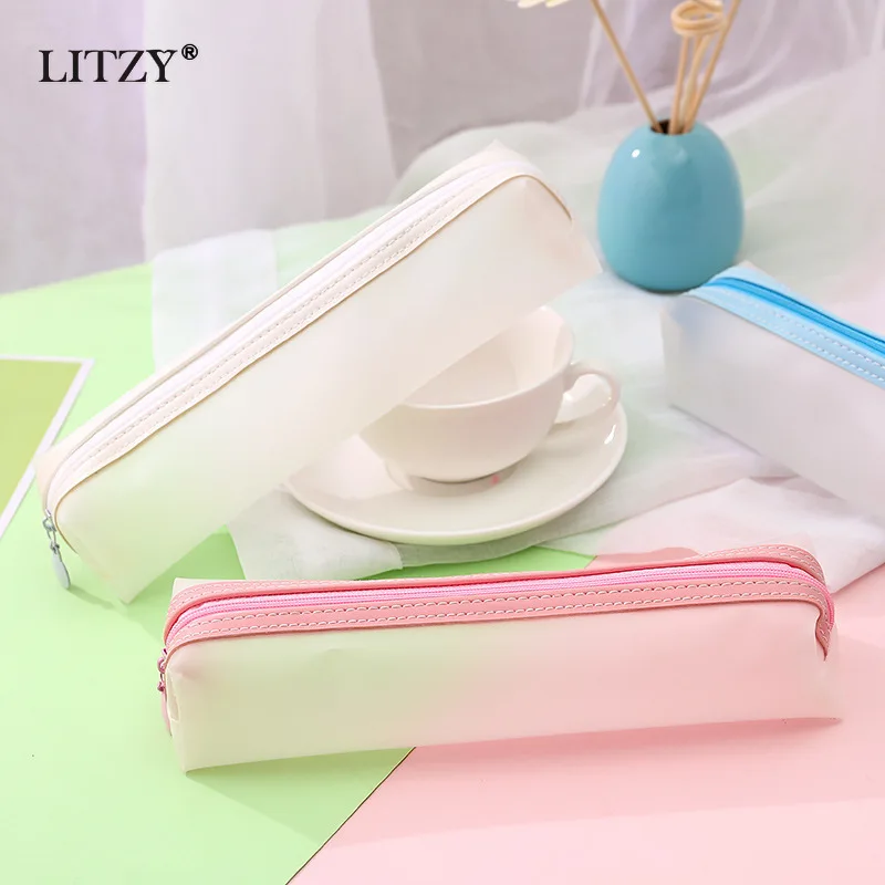 

Concise Solid Color Silica Gel Pencil Case Kawaii Pencil Case for Girls Boys School Student Pencil Bag Stationery estojo escolar