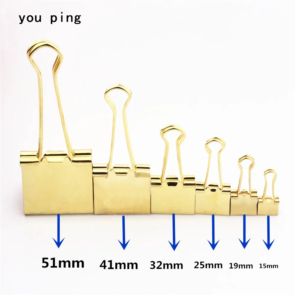 15mm 19mm 25mm 32mm 41mm 51mm de Metal de oro de abrazadera de papel Binder Clips marcador Clips Memo Clip escuela suministros de oficina