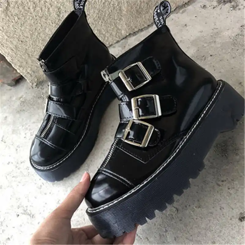 ladies black buckle ankle boots