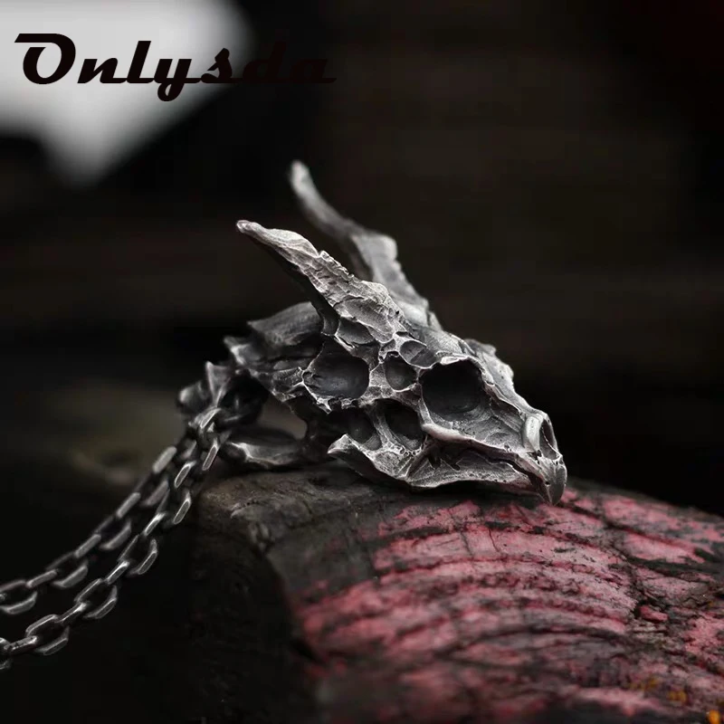 

Charms steampunk pendentif Dragon Skull Pendant Necklace Men's Fashion Biker Rock Punk Jewelry Antique Retro Chain Gift OSDZ107