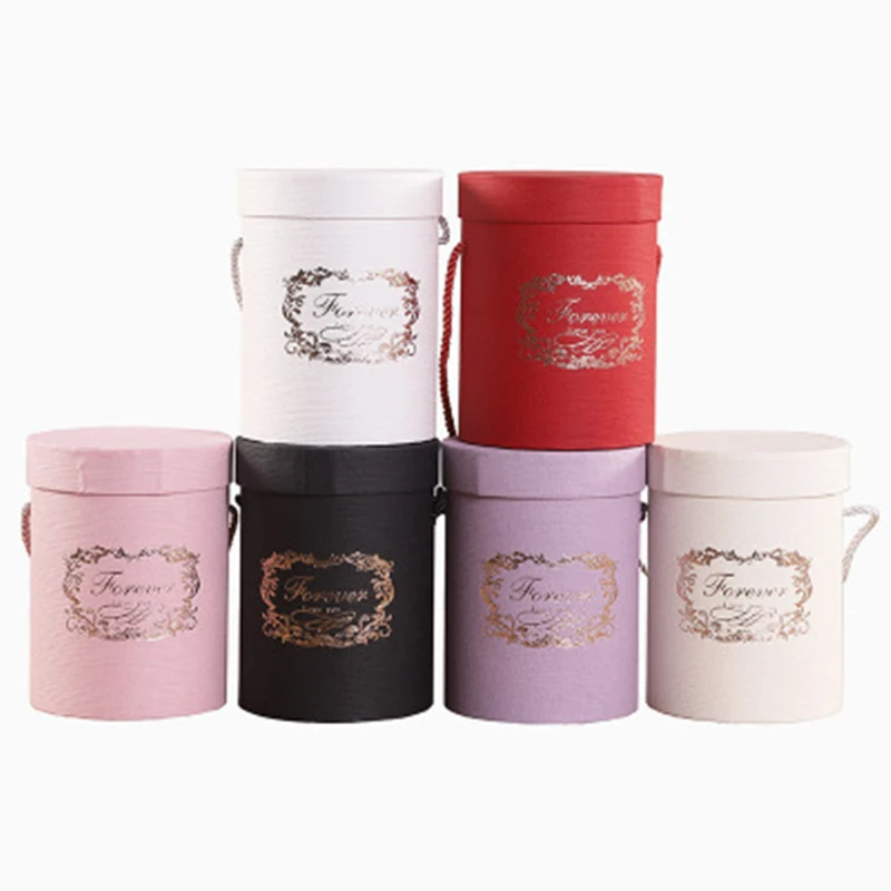 

New Round Flower Paper Boxes Lid Hug Florist Flower Bucket Gift Packaging Box Gift Candy Bar Party Wedding gift Storage Boxes