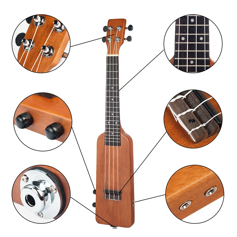 Наоми натуральный 23 дюймов Okoume Электрический Укулеле Ukelele Uke комплект с Gig Bag 3 5 мм