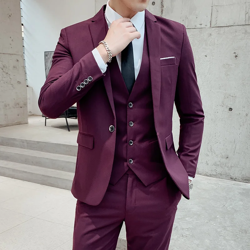 (Jacket + Pants + Tie) Luxury Men's Wedding Suit Male Trailblazer Slim Fit Suit Business Casual Formal Party Classic 4 Colors