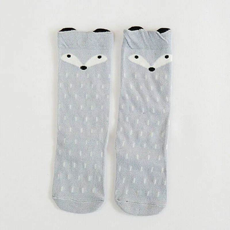 Short Socks Gray Зимние чулки для девочек, колготки Милые хлопковые колготки с лисой для маленьких девочек, чулки трикотаж, колготки серого и коричневого цвета для детей от 1 до 6 лет - Цвет: Short Socks Gray