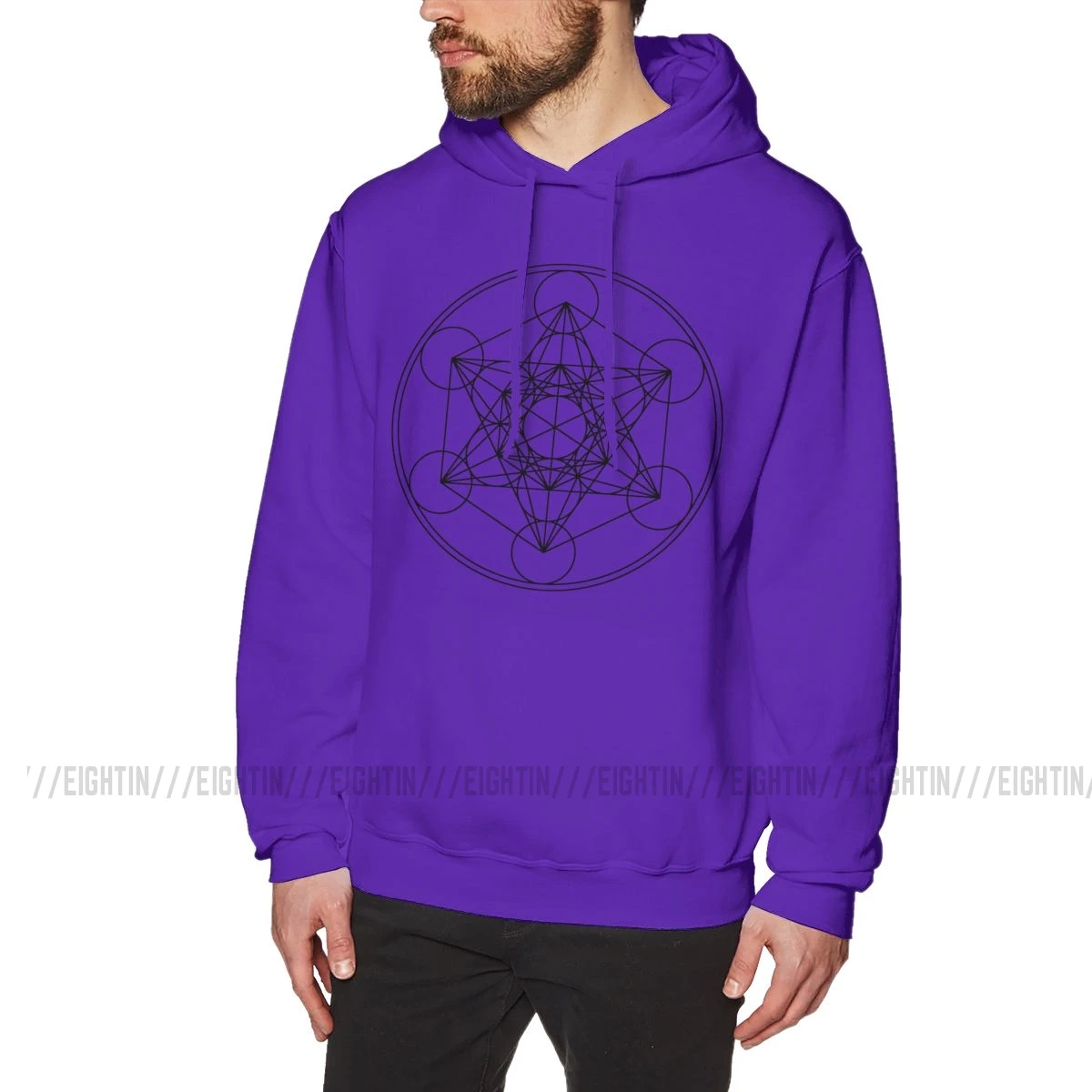 Man Sweatshirt Metatrons Cube Flower Of Life Pure Cotton Graphic Funny Hoodie Pullovers - Цвет: Фиолетовый
