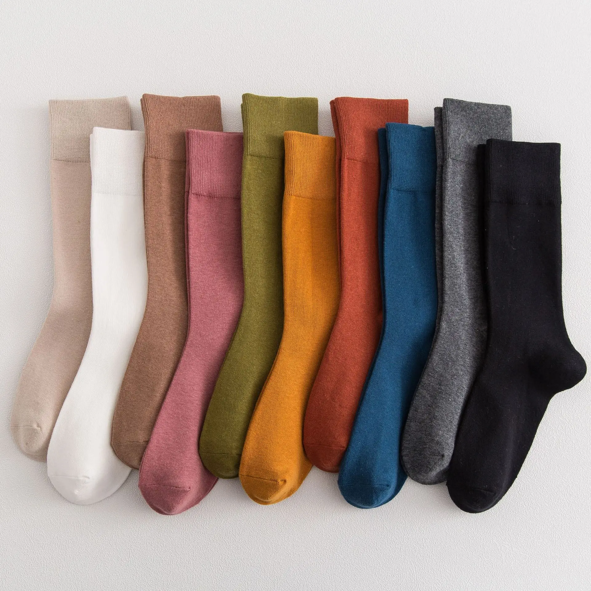 Носки женские хлопковые средней длины милые однотонные дышащие с ворсом летние |