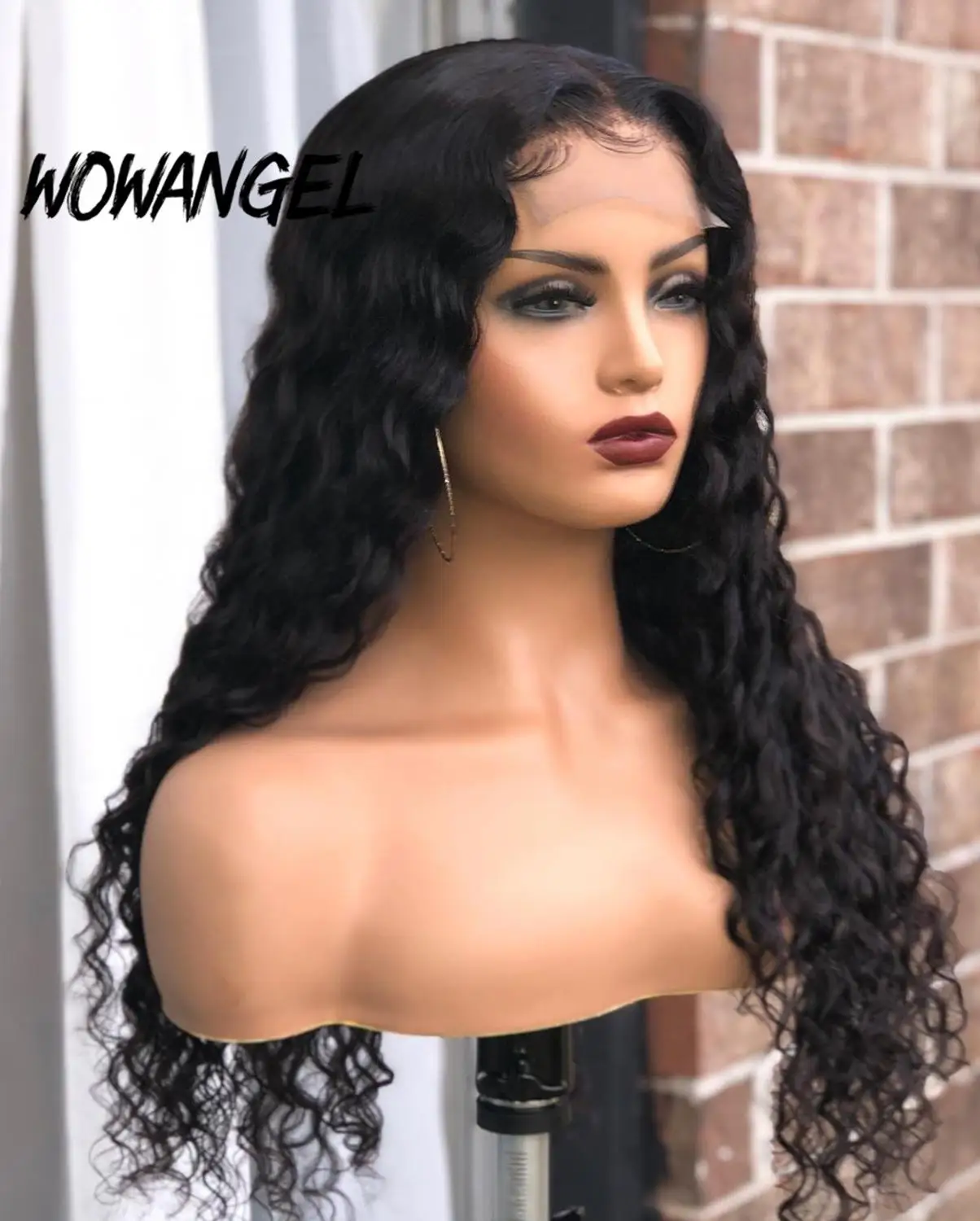 

WOWANGEL 180% Density Curly 360 Lace Front Human Hair Wigs 24 inches With Pre plucked Bleached Konts Baby Hair Brazilian Remy