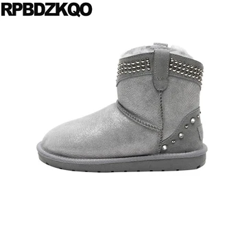 

stud booties 10 metal slip on studded australian high quality women rivet flat ankle big size winter snow boots warm gray shoes