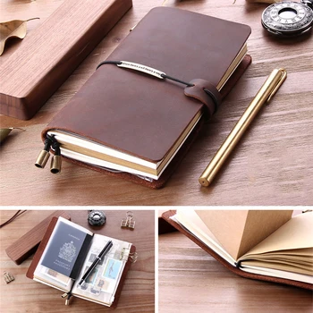 Handmade Cowhide Journal Travel Notebook Genuine Leather Vintage Diary Notepad Sketchbook TN Travel Planner Notebook Stationery vintage leather notebook key design vintage cowhide paper retro straps diary doodle book notepads diary