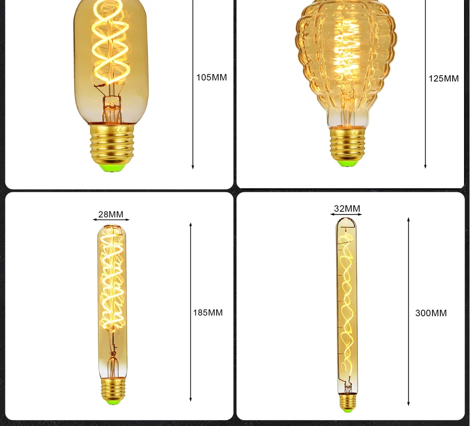 Марочные шарики edison T28 T9 T300 светодиодный нити спиральная Лампа 220V 4W светодиоидная лампа с регулируемой яркостью декоративные лампочки