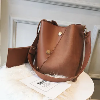 

Fashion Leather Handbag Large Capacity Solid Color Women's Shoulder Bags New Messenger Bucket Bags For Women Female Casual Tote