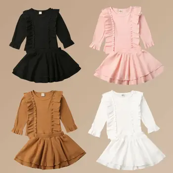 

Toddler Clothes Newborn Baby Girl Kids Clothing Long Sleeve tops Blouse + Toddlers Skirt 2pcs Outfits Pink Black White Brown
