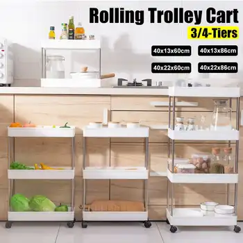 

4 Tier Bathroom Storage Rack 3/4 Layers Kitchen Narrow Cabinet Living Room Gap Shelf Home Furniture Movable Wheels Shelf
