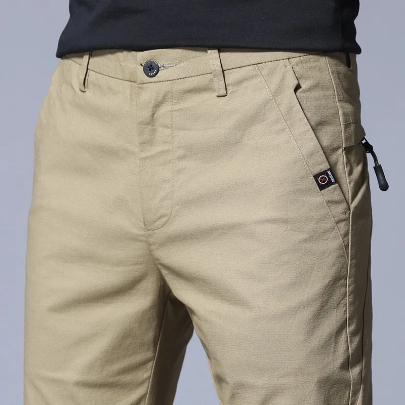 Summer Thin Casual Pants Men Pockets With Zipper Black Slim Fit Skinny Mens Trousers Office men trousers